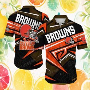 Cleveland Browns Geometric Abstract Orange & Black Hawaiian Shirt Cleveland Browns Geometric Abstract Orange & Black Hawaiian Shirt
