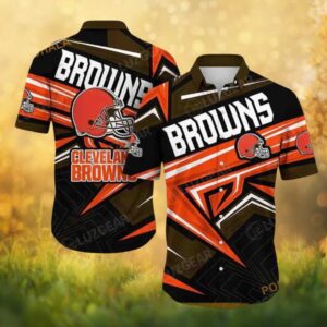 Cleveland Browns Geometric Abstract Orange & Black Hawaiian Shirt