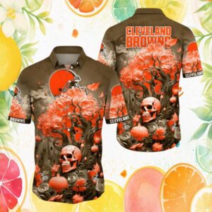 Cleveland Browns Gothic Skull & Pumpkin Halloween Hawaiian Shirt Cleveland Browns Gothic Skull & Pumpkin Halloween Hawaiian Shirt