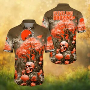 Cleveland Browns Gothic Skull & Pumpkin Halloween Hawaiian Shirt
