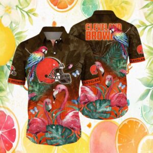 Cleveland Browns NFL Flamingo and Parrot Tropical Hawaiian Shirt Cleveland Browns NFL Flamingo and Parrot Tropical Hawaiian Shirt