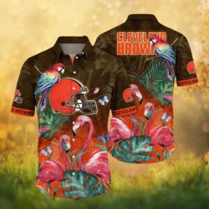 Cleveland Browns NFL Flamingo and Parrot Tropical Hawaiian Shirt