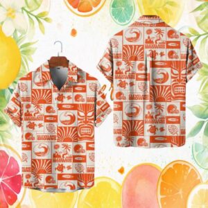Cleveland Browns NFL Tiki Hawaiian Hawaiian Shirt Orange Tropical Football Fan Button Down