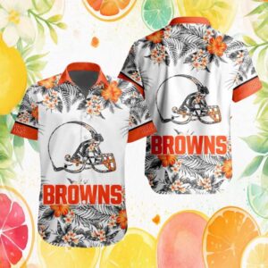Cleveland Browns NFL White Floral Hibiscus Pattern Hawaiian Shirt Cleveland Browns NFL White Floral Hibiscus Pattern Hawaiian Shirt