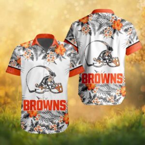 Cleveland Browns NFL White Floral Hibiscus Pattern Hawaiian Shirt