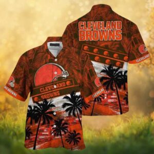 Cleveland Browns Sunset Palm Tree Orange & Brown Hawaiian Shirt