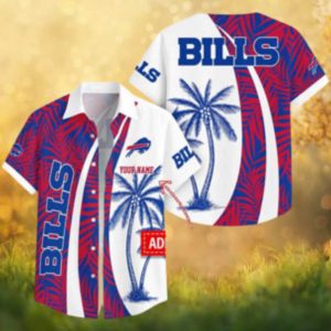 Custom Buffalo Bills Red & Blue Tropical Leaf Hawaiian Shirt Personalized Fan Gift