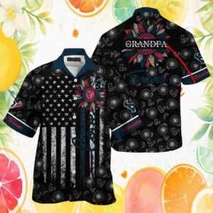 Custom Grandpa Houston Texans American Flag Sunflower Hawaiian Shirt