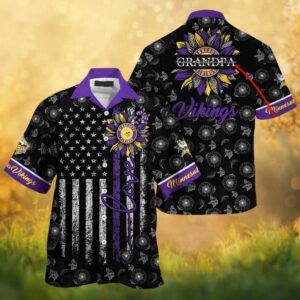 Custom Grandpa Minnesota Vikings Hawaiian Shirt Sunflower American Flag Custom Grandpa Minnesota Vikings Hawaiian Shirt Sunflower American Flag