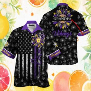 Custom Grandpa Minnesota Vikings Hawaiian Shirt Sunflower American Flag