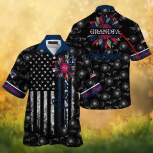 Custom Grandpa New England Patriots American Flag Sunflower Hawaiian Shirt