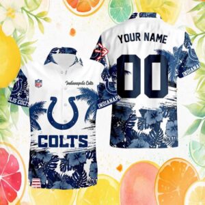 Custom Indianapolis Colts White & Blue Floral Summer Beach NFL Hawaiian Shirt