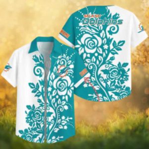 Custom Miami Dolphins Floral Hawaiian Shirt Teal Rose & Vine Artistic Design