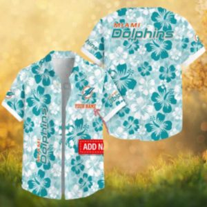 Custom Miami Dolphins Hawaiian Shirt Light Blue Hibiscus Floral Pattern