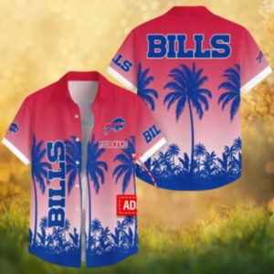 Custom Name Buffalo Bills Tropical Sunset Palm Tree Silhouette Hawaiian Shirt