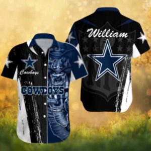 Custom Name Dallas Cowboys Angry Mascot Graphic Black & White Hawaiian Shirt