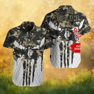 Custom Name Dallas Cowboys Camo Punisher Skull Military Hawaiian Shirt