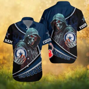 Custom Name Dallas Cowboys Grim Reaper Skull Graphic NFL Hawaiian Shirt