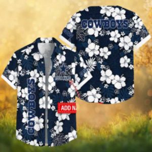 Custom Name Dallas Cowboys Tropical Hibiscus Navy Pattern Hawaiian Shirt NFL Summer Style