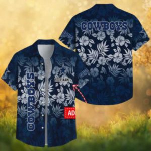 Custom Name Dallas Cowboys Tropical Hibiscus & Palm Leaf Hawaiian Shirt