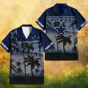Custom Name Dallas Cowboys Tropical Palm Trees Navy Fade Hawaiian Shirt