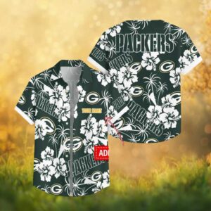 Custom Name Green Bay Packers Hibiscus Floral Hawaiian Shirt