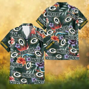 Custom Name Green Bay Packers Tropical Floral All Over Print Hawaiian Shirt