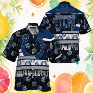 Custom Name Indianapolis Colts Tropical Floral Button Up Hawaiian Shirt