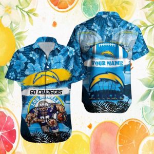 Custom Name Los Angeles Chargers NFL Tropical Floral Beach Hawaiian Shirt Custom Name Los Angeles Chargers NFL Tropical Floral Beach Hawaiian Shirt