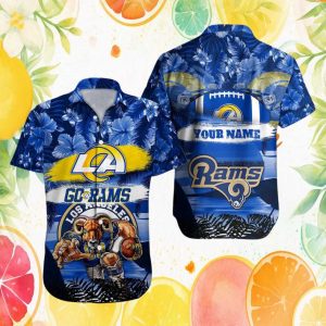 Custom Name Los Angeles Rams Go Rams Hibiscus Pattern NFL Hawaiian Shirt Custom Name Los Angeles Rams Go Rams Hibiscus Pattern NFL Hawaiian Shirt