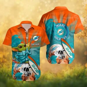 Custom Name Miami Dolphins Grogu Baby Yoda Summer Tropical NFL Hawaiian Shirt