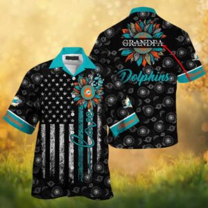 Custom Name Miami Dolphins Sunflower & American Flag NFL Hawaiian Shirt