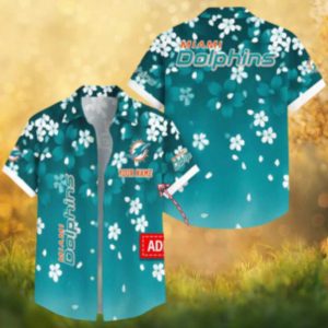 Custom Name Miami Dolphins Teal Sakura Cherry Blossom Pattern Hawaiian Shirt