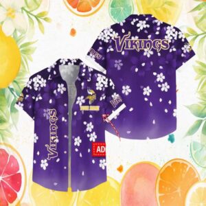 Custom Name Minnesota Vikings Cherry Blossom Sakura Purple Gradient Hawaiian Shirt Custom Name Minnesota Vikings Cherry Blossom Sakura Purple Gradient Hawaiian Shirt