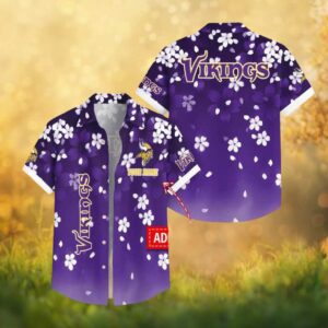 Custom Name Minnesota Vikings Cherry Blossom Sakura Purple Gradient Hawaiian Shirt