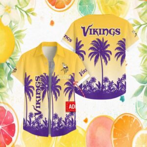 Custom Name Minnesota Vikings Gold Sunset Palm Tree Hawaiian Shirt Custom Name Minnesota Vikings Gold Sunset Palm Tree Hawaiian Shirt