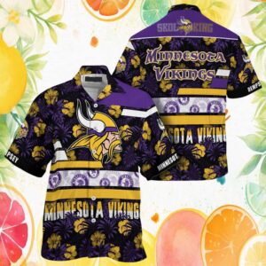 Custom Name Minnesota Vikings Hawaiian Shirt Floral Stripe Pattern