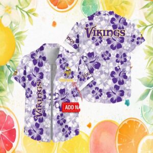 Custom Name Minnesota Vikings Light Purple Tropical Hibiscus Bloom Hawaiian Shirt Custom Name Minnesota Vikings Light Purple Tropical Hibiscus Bloom Hawaiian Shirt