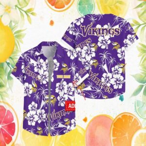 Custom Name Minnesota Vikings Purple Hibiscus Floral Tropical Hawaiian Shirt Custom Name Minnesota Vikings Purple Hibiscus Floral Tropical Hawaiian Shirt