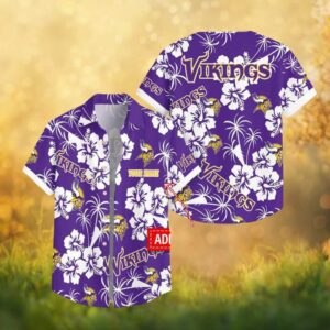 Custom Name Minnesota Vikings Purple Hibiscus Floral Tropical Hawaiian Shirt