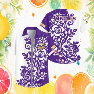Custom Name Minnesota Vikings Rose Scroll Split Design Hawaiian Shirt Custom Name Minnesota Vikings Rose Scroll Split Design Hawaiian Shirt
