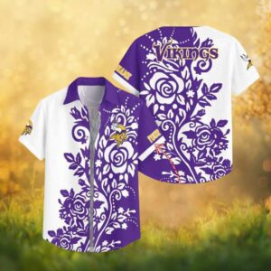 Custom Name Minnesota Vikings Rose Scroll Split Design Hawaiian Shirt