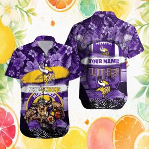 Custom Name Minnesota Vikings Skol Viking Purple Floral NFL Hawaiian Shirt Custom Name Minnesota Vikings Skol Viking Purple Floral NFL Hawaiian Shirt