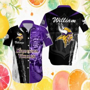 Custom Name Minnesota Vikings Warrior Spirit Black & Purple Graphic Hawaiian Shirt Custom Name Minnesota Vikings Warrior Spirit Black & Purple Graphic Hawaiian Shirt