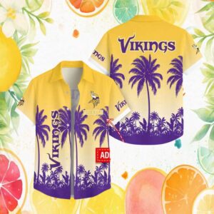 Custom Name Minnesota Vikings Yellow Sunset Palm Tree Silhouette Hawaiian Shirt Custom Name Minnesota Vikings Yellow Sunset Palm Tree Silhouette Hawaiian Shirt