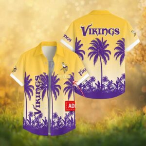 Custom Name Minnesota Vikings Yellow Sunset Palm Tree Silhouette Hawaiian Shirt