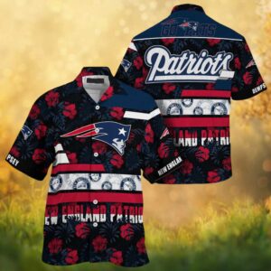 Custom Name New England Patriots Red Hibiscus Floral Tropical Hawaiian Shirt