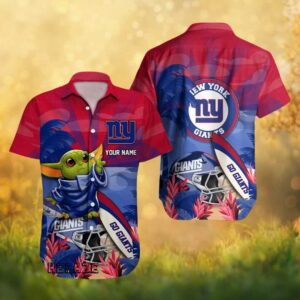 Custom Name New York Giants Baby Yoda Grogu Tropical NFL Hawaiian Shirt