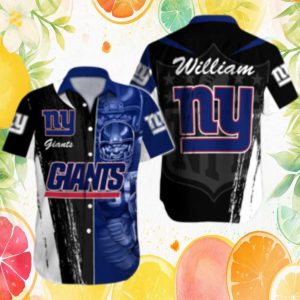 Custom Name New York Giants Helmet Action Graphic Hawaiian Shirt Custom Name New York Giants Helmet Action Graphic Hawaiian Shirt