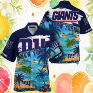 Custom Name New York Giants Tropical Beach Scenic Navy Hawaiian Shirt Custom Name New York Giants Tropical Beach Scenic Navy Hawaiian Shirt